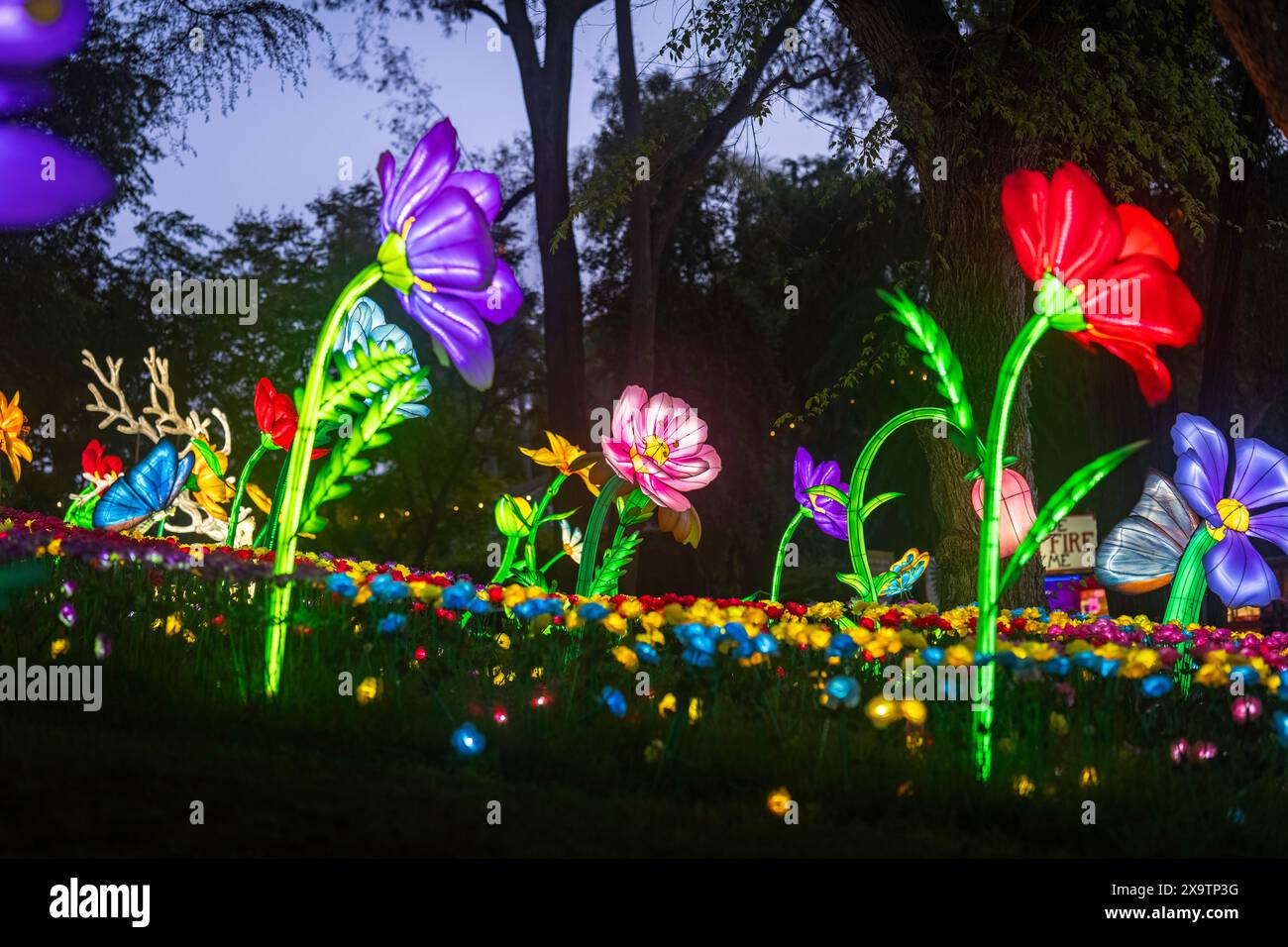 Beleuchtete Fantasy-Gartenszene auf der Los Angeles County Fair - 23. Mai 2024 - Los Angeles, Kalifornien - Vereinigte Staaten Stockfoto