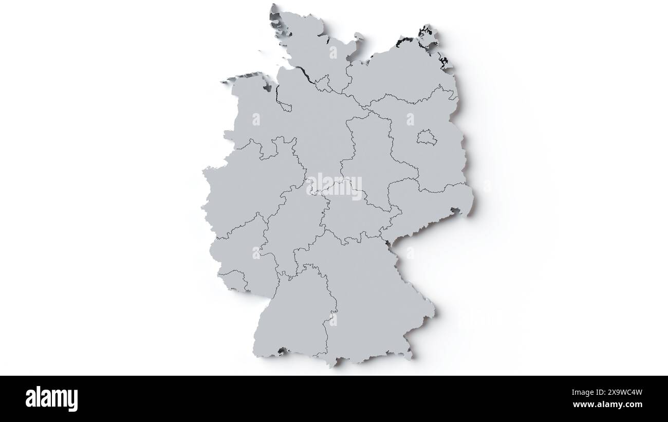 3D-Rendering der deutschen Landkarte mit Staatsgrenzen Stockfoto