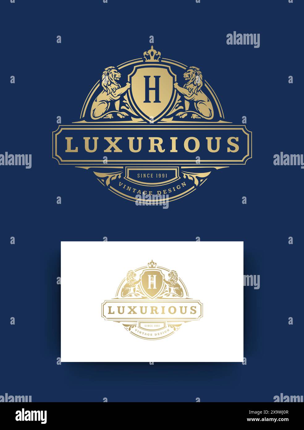 Luxus-Logo-Vorlage Design Vektor-Illustration. Vintage-Vignettenschmuck der Marke Royal Monogramm. Stock Vektor