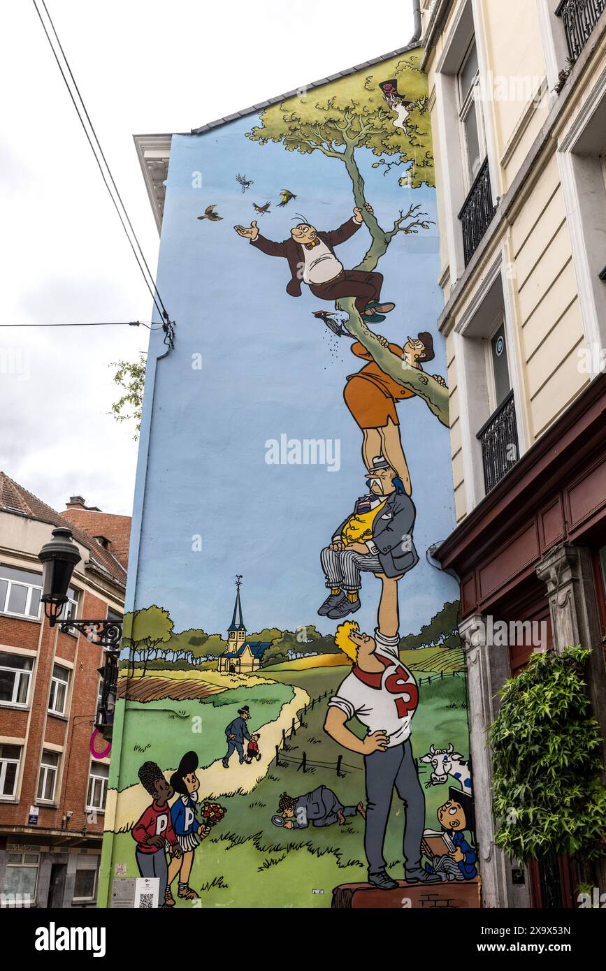 Ein Cartoon-Wandgemälde auf einer Straße in Brüssel, der belgischen Hauptstadt Stockfoto