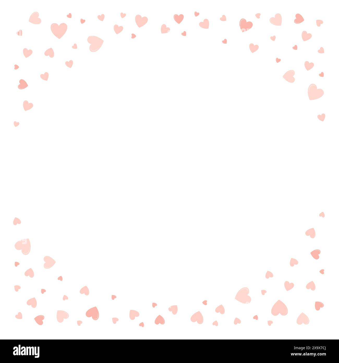 Rosa fliegende Herzen, quadratisch, mit Platz für Text. Border Vector romantischer Hintergrund für Valentinstag oder Hochzeitstag. Stock Vektor