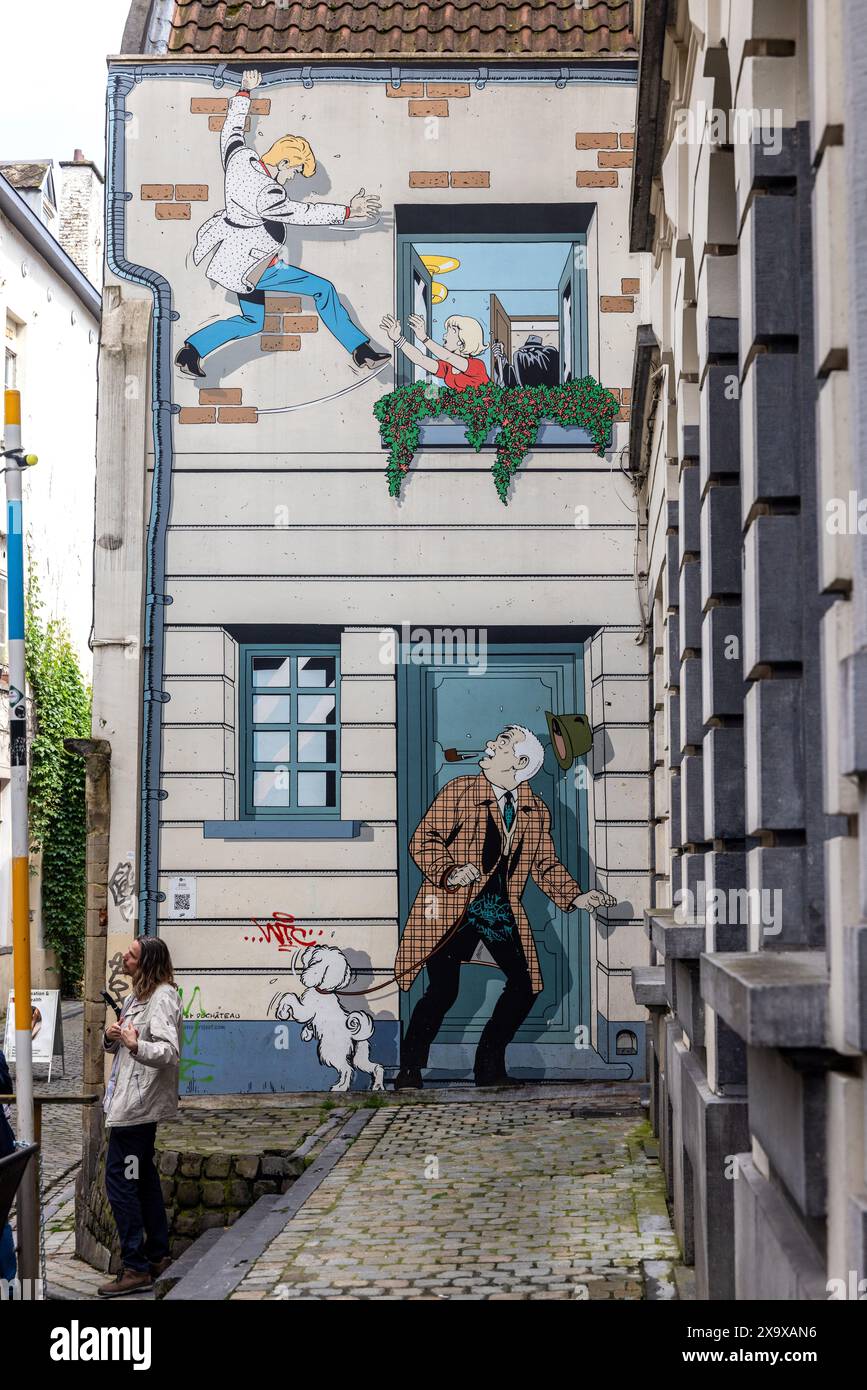 Ein Cartoon-Wandgemälde auf einer Straße in Brüssel, der belgischen Hauptstadt Stockfoto