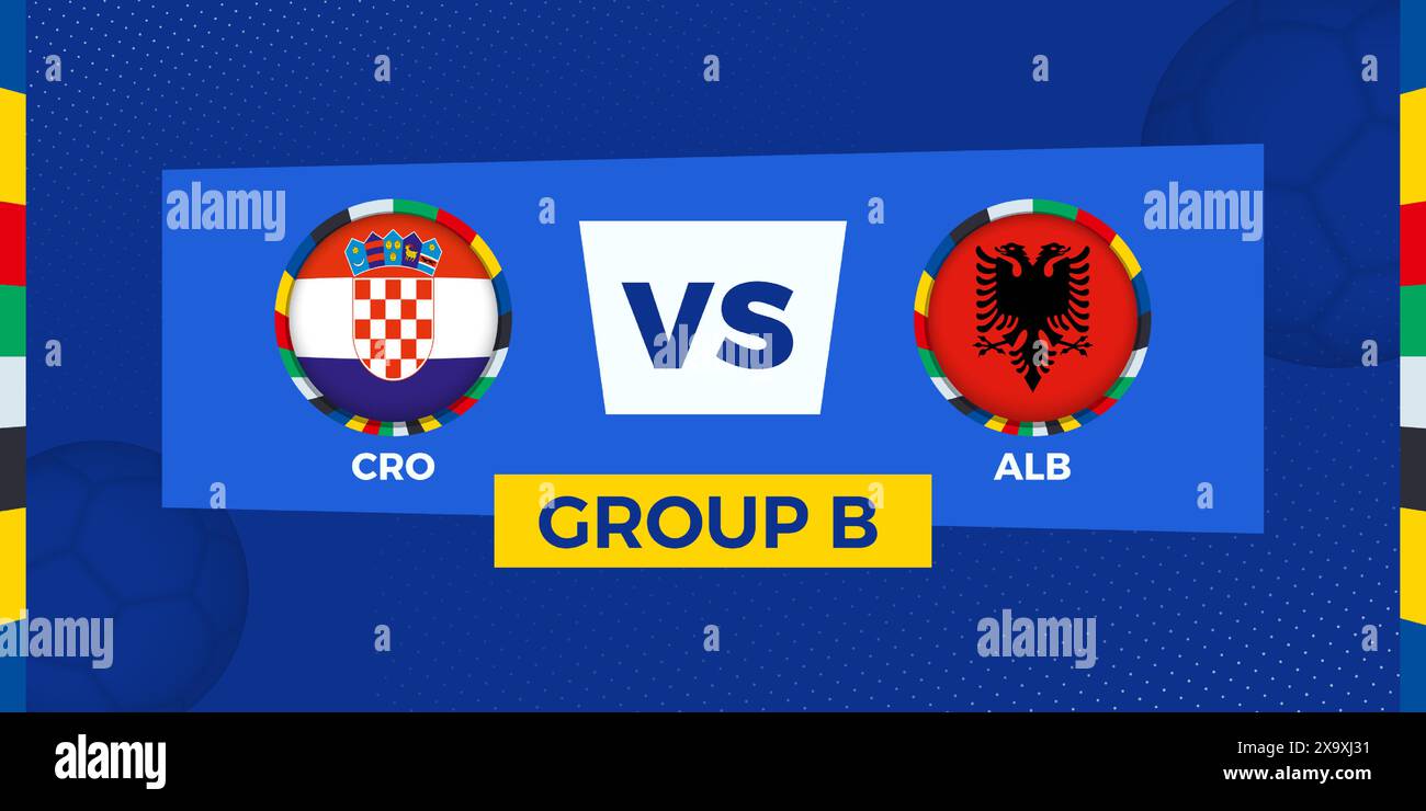 Fußballspiel Kroatien gegen Albanien auf der Gruppenbühne. Fußballwettbewerb-Illustration auf sportlichem Hintergrund. Vektorabbildung. Stock Vektor