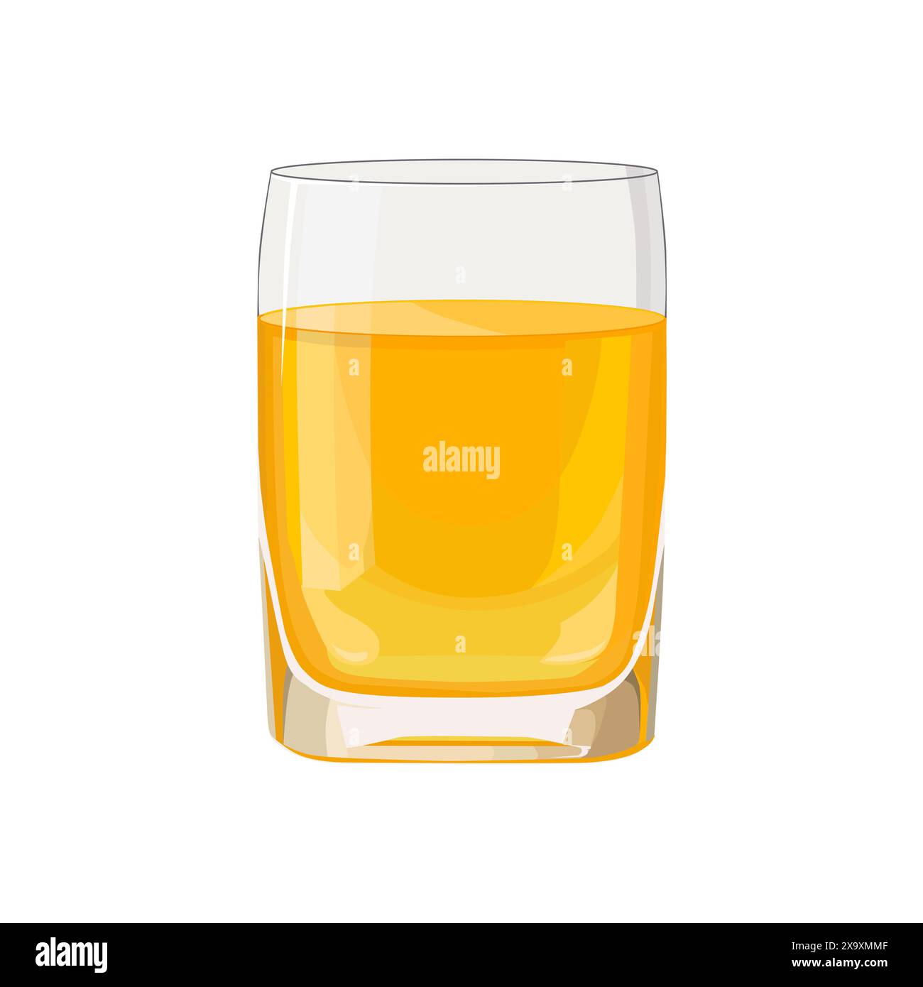 Volles Glas gelben Safts isoliert auf weißem Hintergrund. Vektorillustration in flacher Art mit Getränk. Clipart für Karten-, Banner-, Flyer- und Posterdesign Stock Vektor