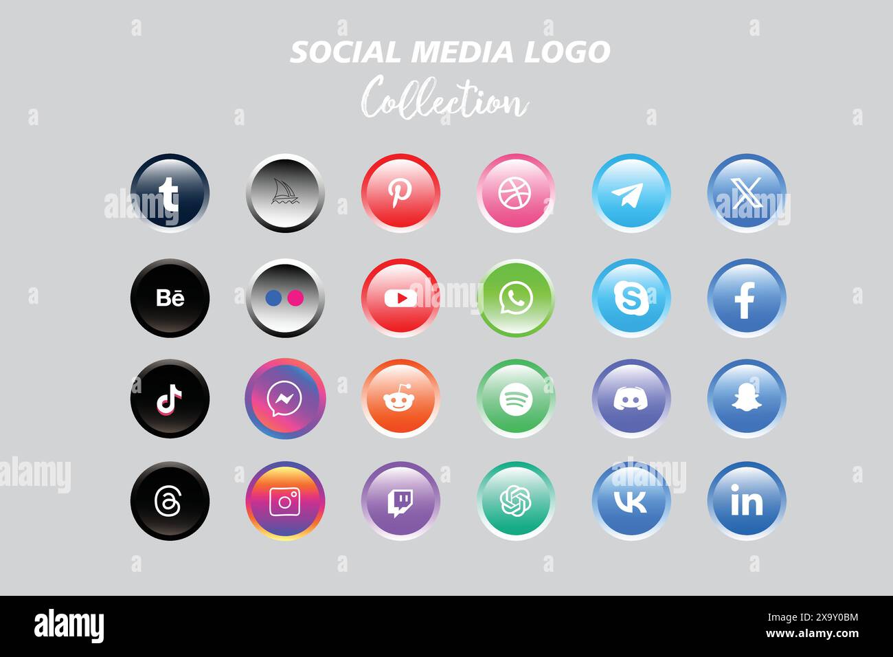 Beliebte Symbolkollektion für Social Network-Logos. Symbolpaket für soziale Medien Stock Vektor