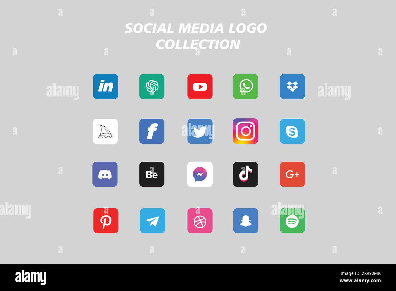 Beliebte Symbolkollektion für Social Network-Logos. Symbolpaket für soziale Medien Stock Vektor