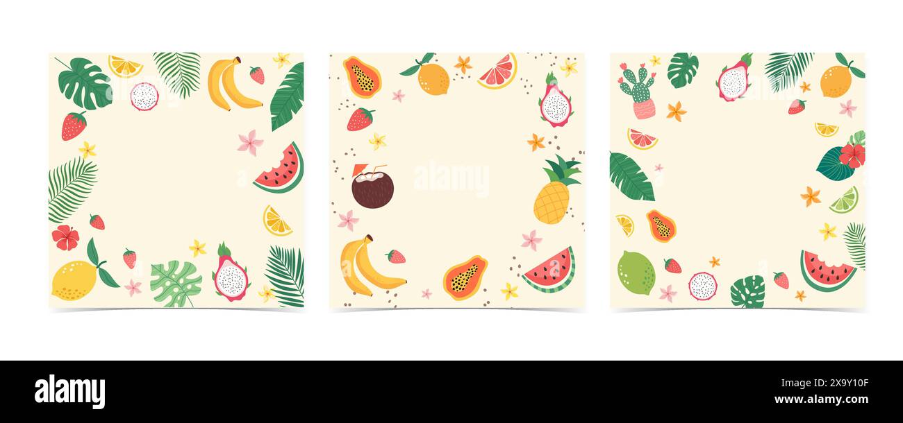 Banner und Poster für Sommerangebote. Satz von Vektorillustrationen für Web- und Social-Media-Banner, Printmaterial, Newsletter-Designs, Coupons, Marketing. Stock Vektor