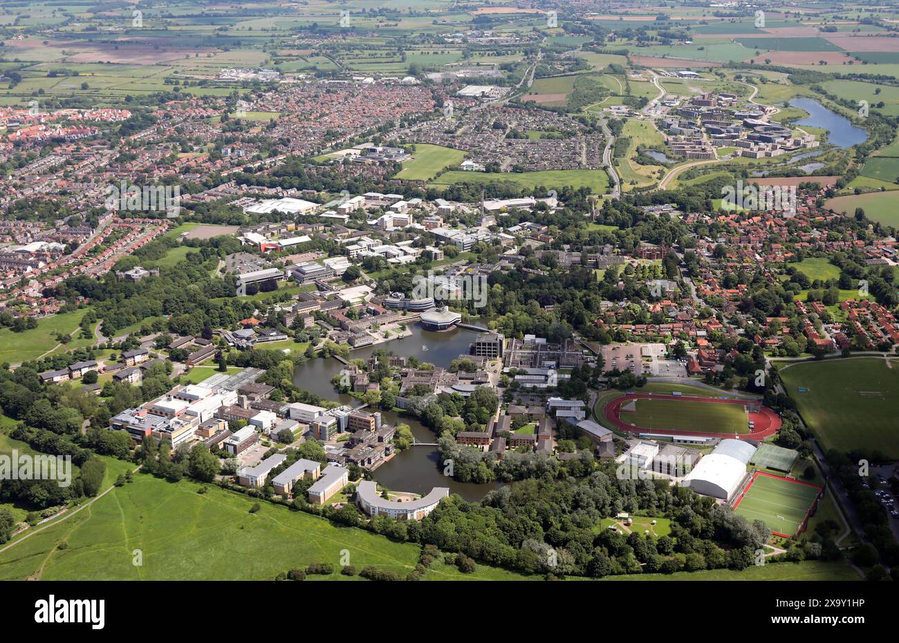 Aus der Vogelperspektive der York University von Westen nach Osten Stockfoto