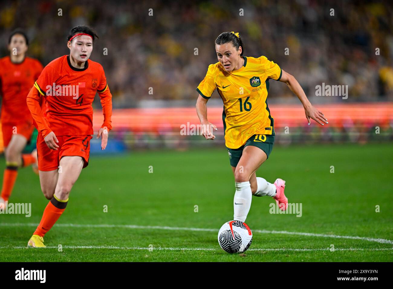 Sydney, NSW, Australien, Hayley Raso (16 Australien) erzielte 2024 im Sydney Olympic Stadium (Accor Stadium) am 3. Juni 2024, Sydney, Australien. (Keith McInnes/SPP) Credit: SPP Sport Press Photo. /Alamy Live News Stockfoto