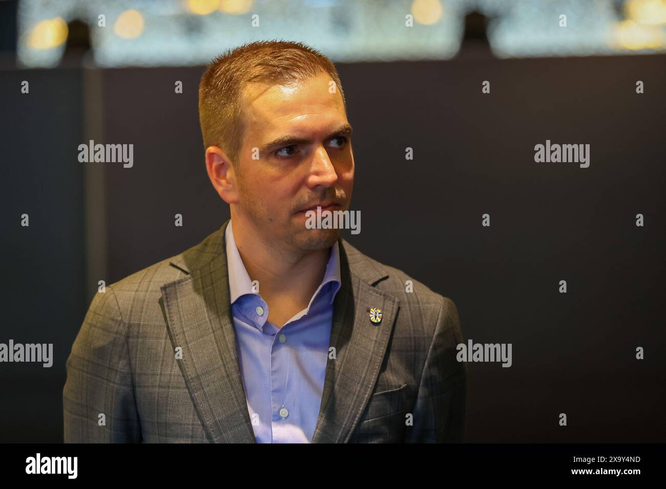 Bundeskanzler Olaf Scholz, Besuch des Bundeskanzlers Olaf Scholz, Fussball Arena München, Besuch des Bundeskanzlers, Fußball Arena München, 03.06.2024, Foto: Eibner-Pressefoto/Jenni Maul Stockfoto