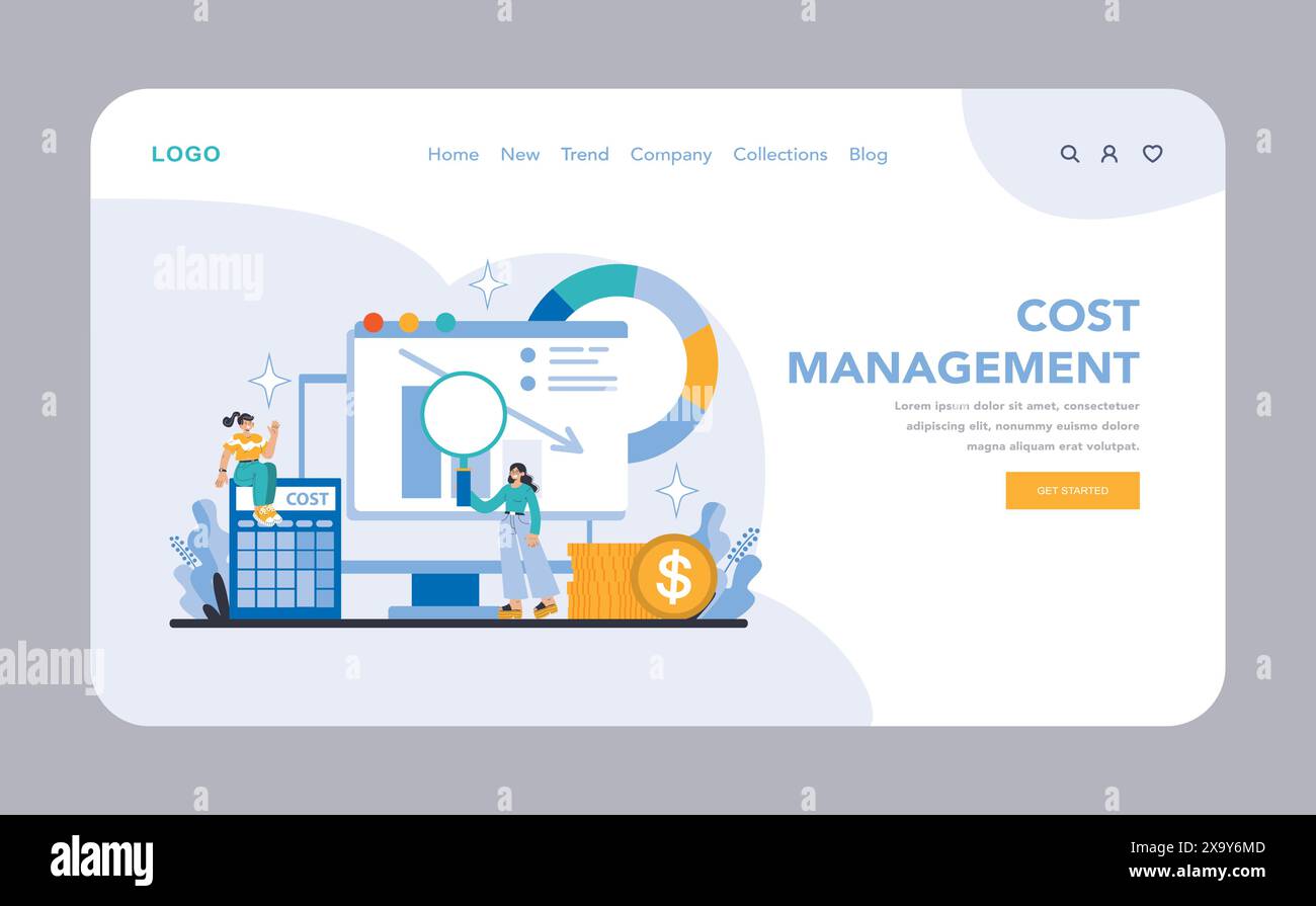 Cost Management-Website oder Landing-Page. Strategische Finanzanalyse zur Budgetoptimierung. Kostensenkung und Ressourcenzuweisung. Fokus auf Gewinnmaximierung. Illustration des flachen Vektors. Stock Vektor