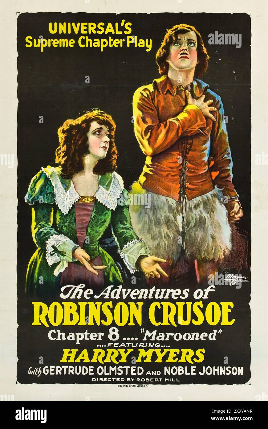 Altes Filmplakat - die Abenteuer von Robinson Crusoe (Universal, 1922) Kapitel 8, marooned - Kunststück Harry Myers, Gertrude Olmsted und Noble Johnson Stockfoto