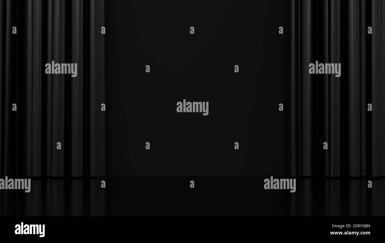 Schwarzer Hintergrund und schwarzer Vorhang für die Produktpräsentation, leerer Platz für Text – 3D-Rendering Stockfoto