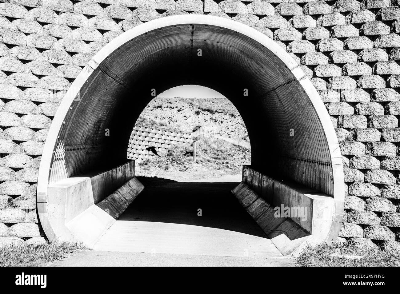 Ein Mann, der einen Drachen im Tunnel fliegt Stockfoto