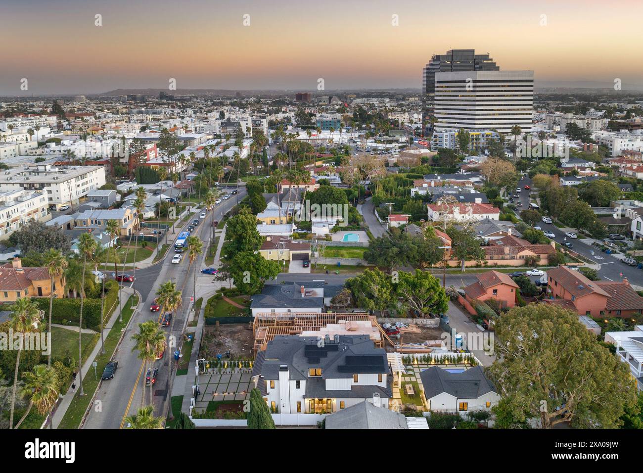 Blick aus der Vogelperspektive auf das historische Viertel Beverly Hills Stockfoto