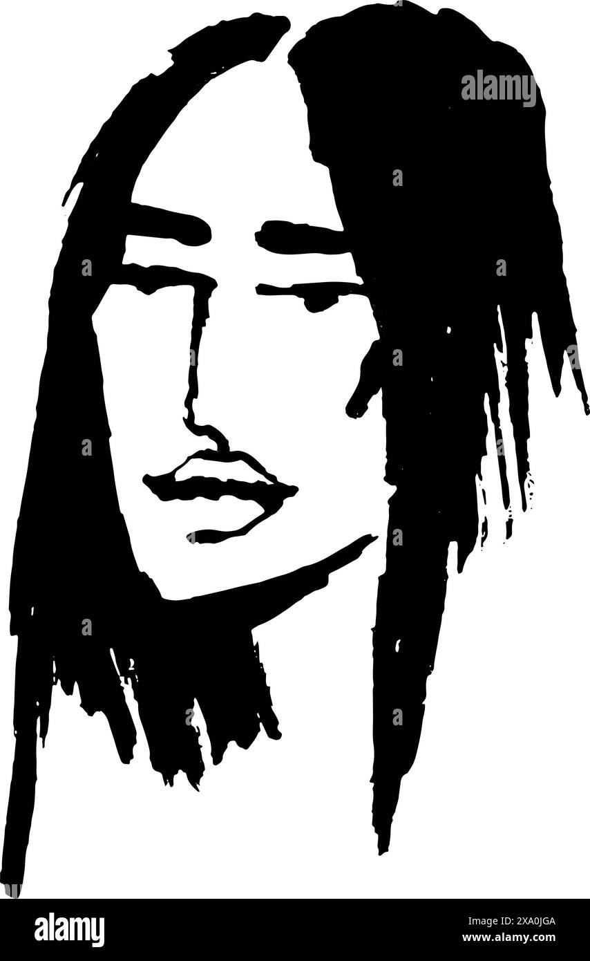 Zeitgenössisches Trockenes Pinsel Abstraktes Modernes Mädchen Porträt. Stock Vektor