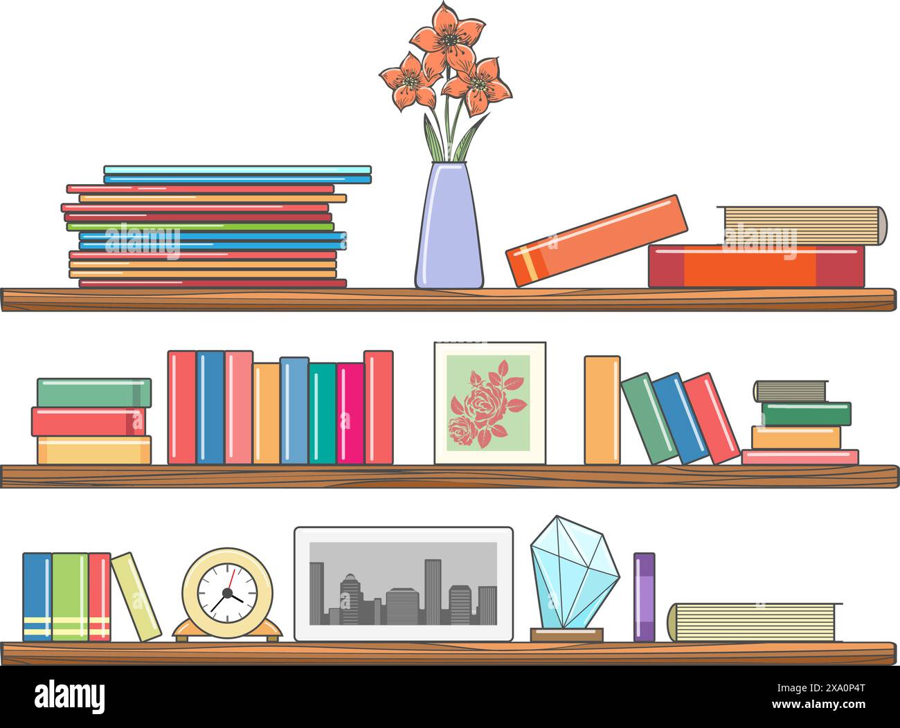 Cartoon lineares Innenregal für Zuhause Stock Vektor