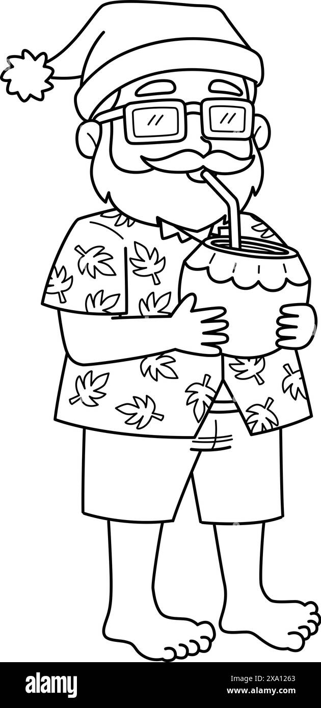 Weihnachten im Juli Santa Coconut Drinks isoliert Stock Vektor