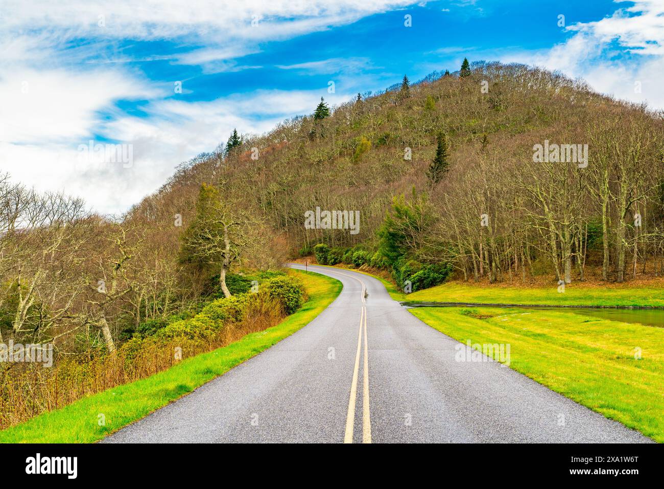 Die verjüngende Mischung aus Frühling, Bergen und Regen auf dem Blue Ridge Parkway in North Carolina Stockfoto