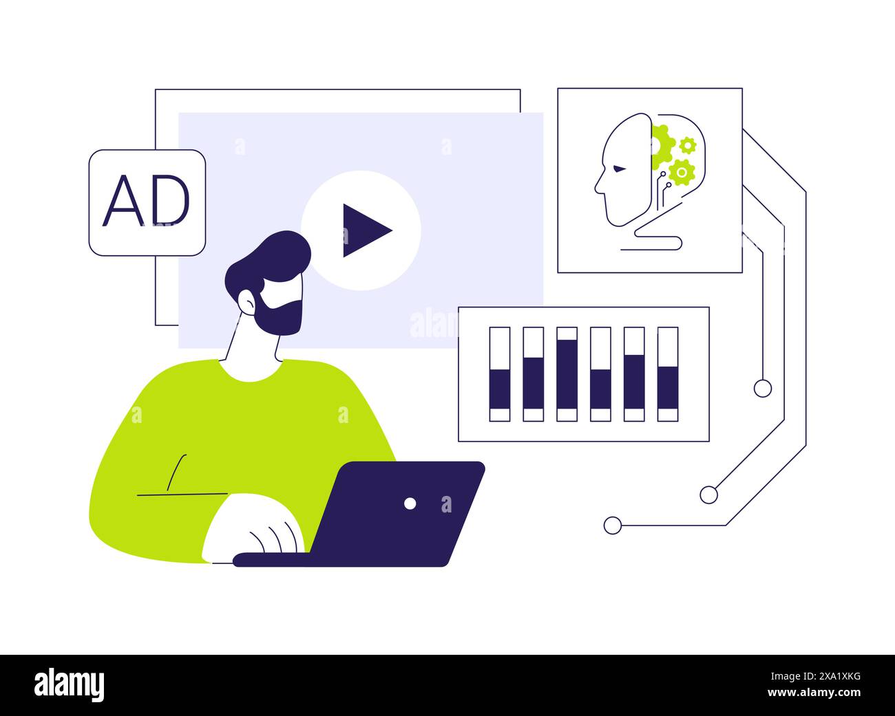 KI-optimierte programmatische Werbung abstrakte Konzept-Vektor-Illustration. Stock Vektor