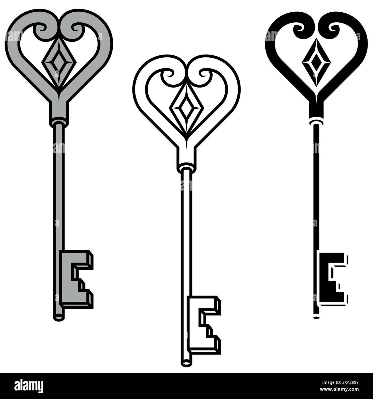Vektordesign von Schlüsseln für alte Schlösser, Schlosserschlüssel Stock Vektor