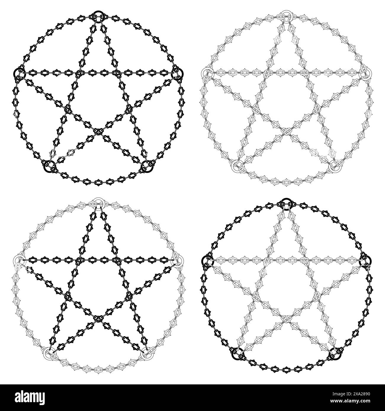 Vektordesign von satanischem Pentagramm mit Schneidketten Stock Vektor