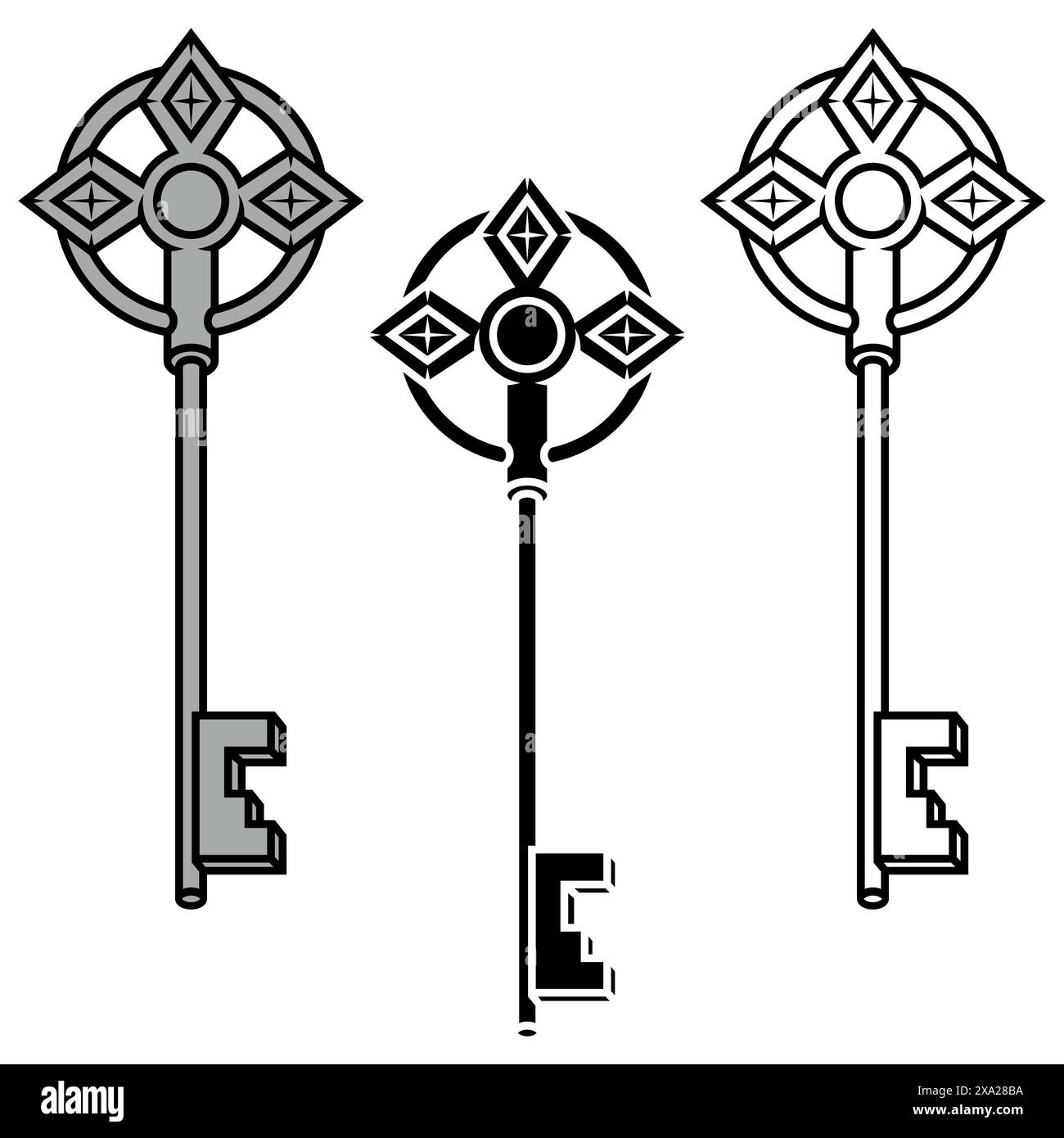 Vektordesign von Schlüsseln für alte Schlösser, Schlosserschlüssel Stock Vektor
