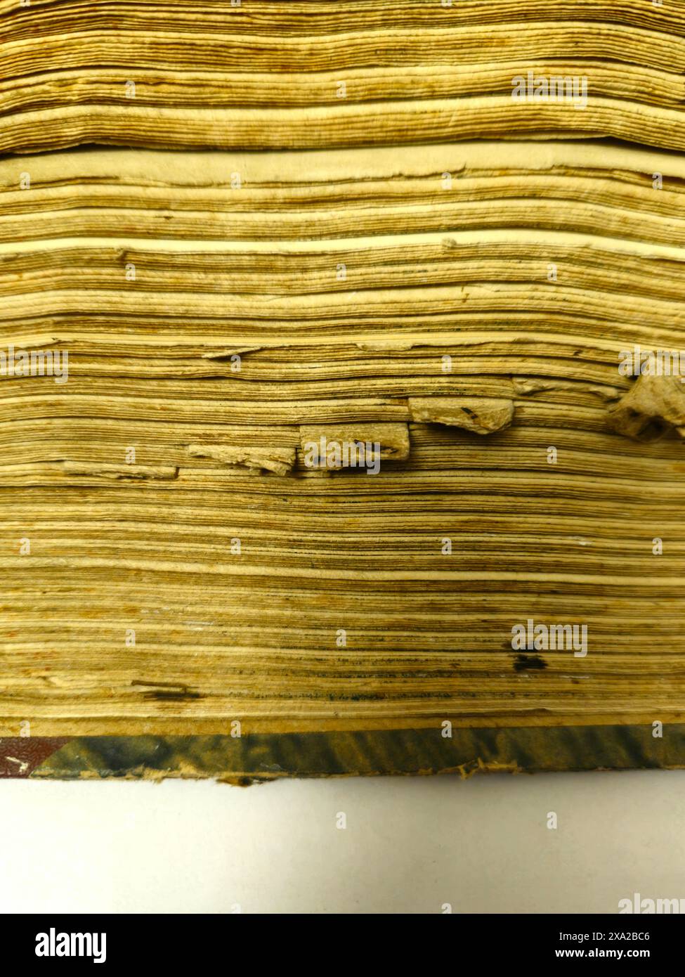 Eine vertikale Nahaufnahme alter Buchseiten Stockfoto