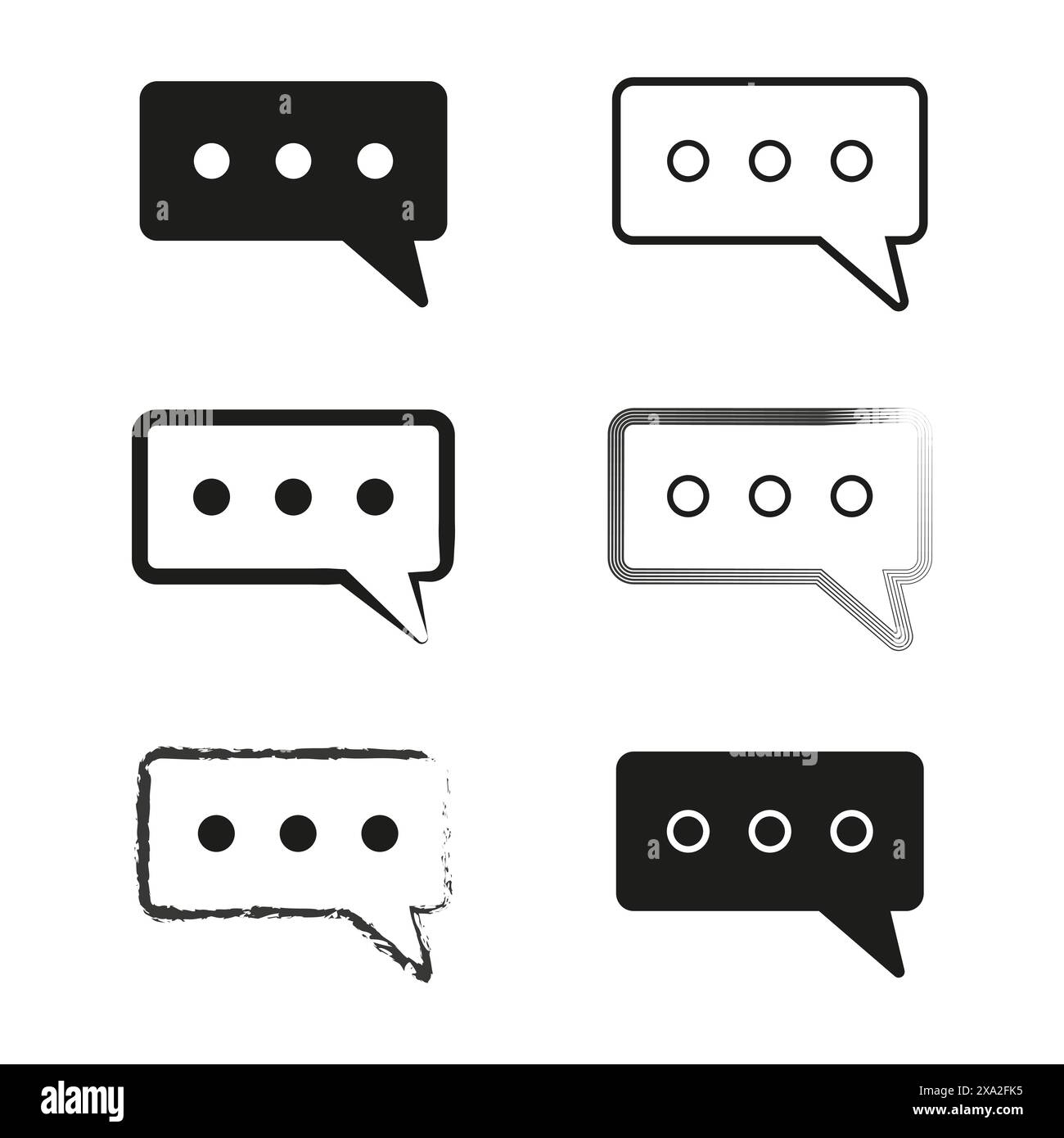 Chat-Bubble-Symbole. Schwarz-weiß. Verschiedene Stile. Vektorkommunikationssymbole. Stock Vektor