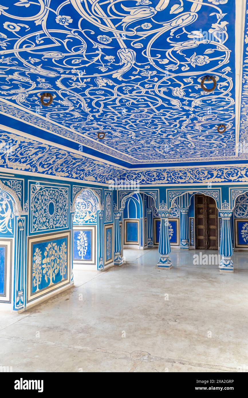 Chhavi Niwas, der Blaue Raum im Stadtpalast, Stadtpalast, Jaipur, Rajasthan, Indien, Südasien Stockfoto