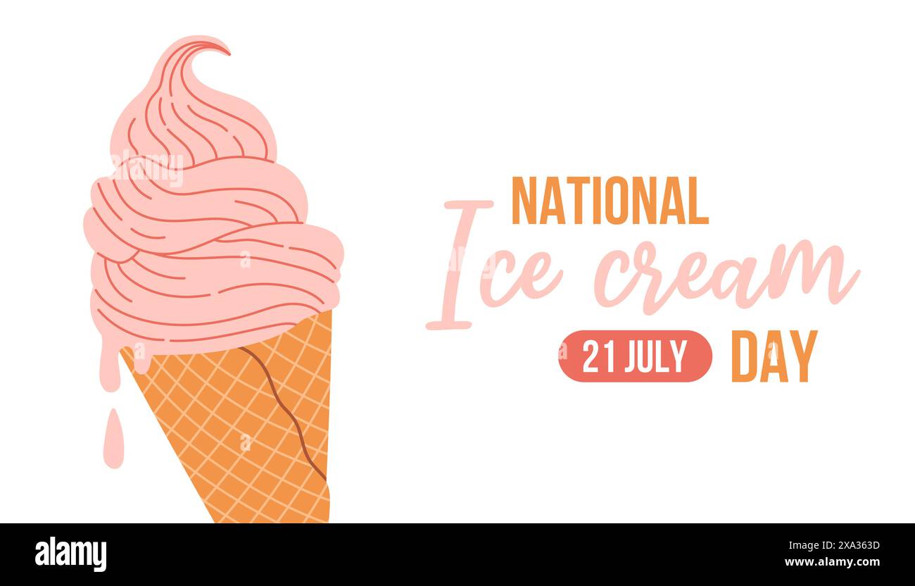 Nationaler Eiskrem-Tag. Urlaubskonzept. Vorlage für Hintergrund, Banner, Karte, Poster, T-Shirt mit Textbeschriftung Stock Vektor
