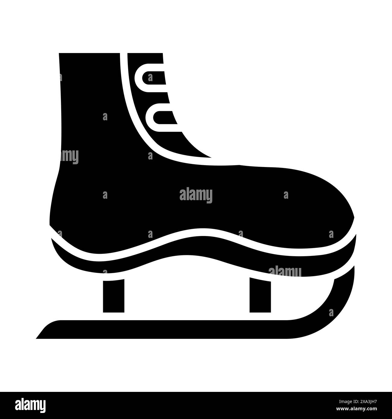 Symbol für Schlittschuhlaufen. Blauer Stiefel, Metallklinge, Wintersport, Eislaufbahn, Eiskunstlauf, Hockey, gefrorene Oberfläche, Gleitflug. Stock Vektor