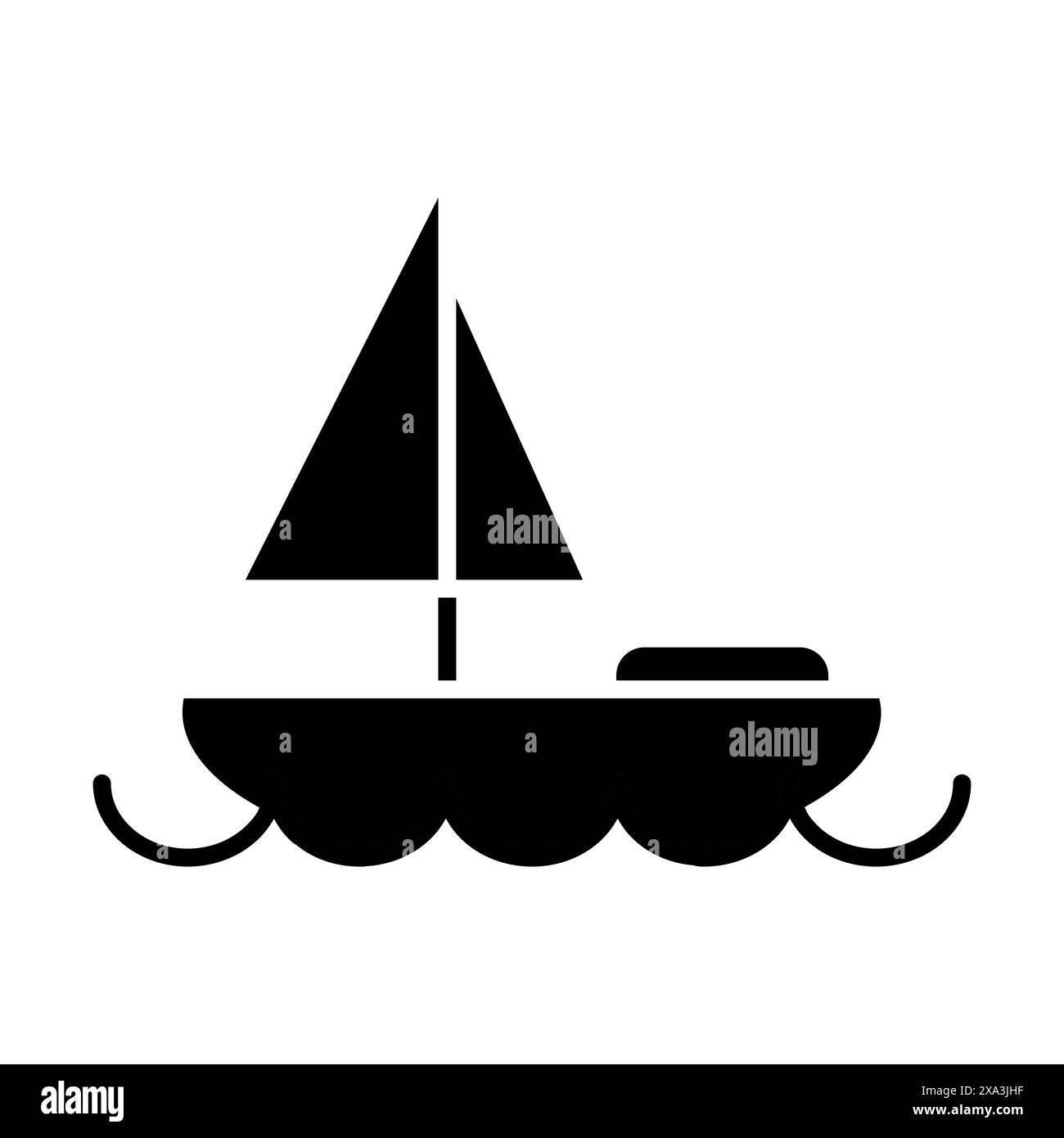 Sailboat Set Symbol. Bräunungsboot, rote und grüne Segel, blaue Wellen, maritim, segeln, nautisch, reisen, Abenteuer, Erholung, Wassersport. Stock Vektor