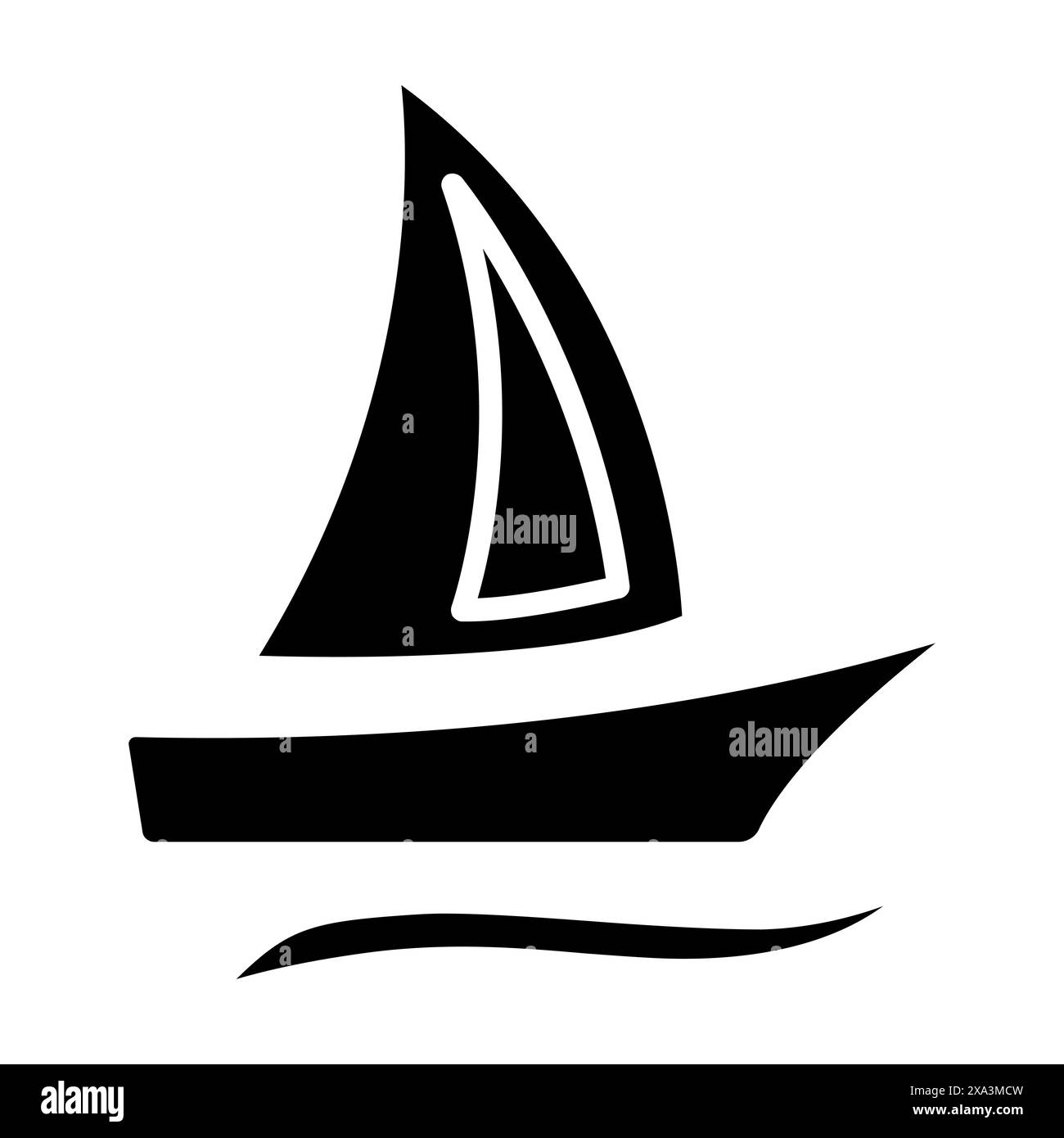 Sailboat Set Symbol. Bräunungsboot, rote und grüne Segel, blaue Wellen, maritim, segeln, nautisch, reisen, Abenteuer, Erholung, Wassersport. Stock Vektor