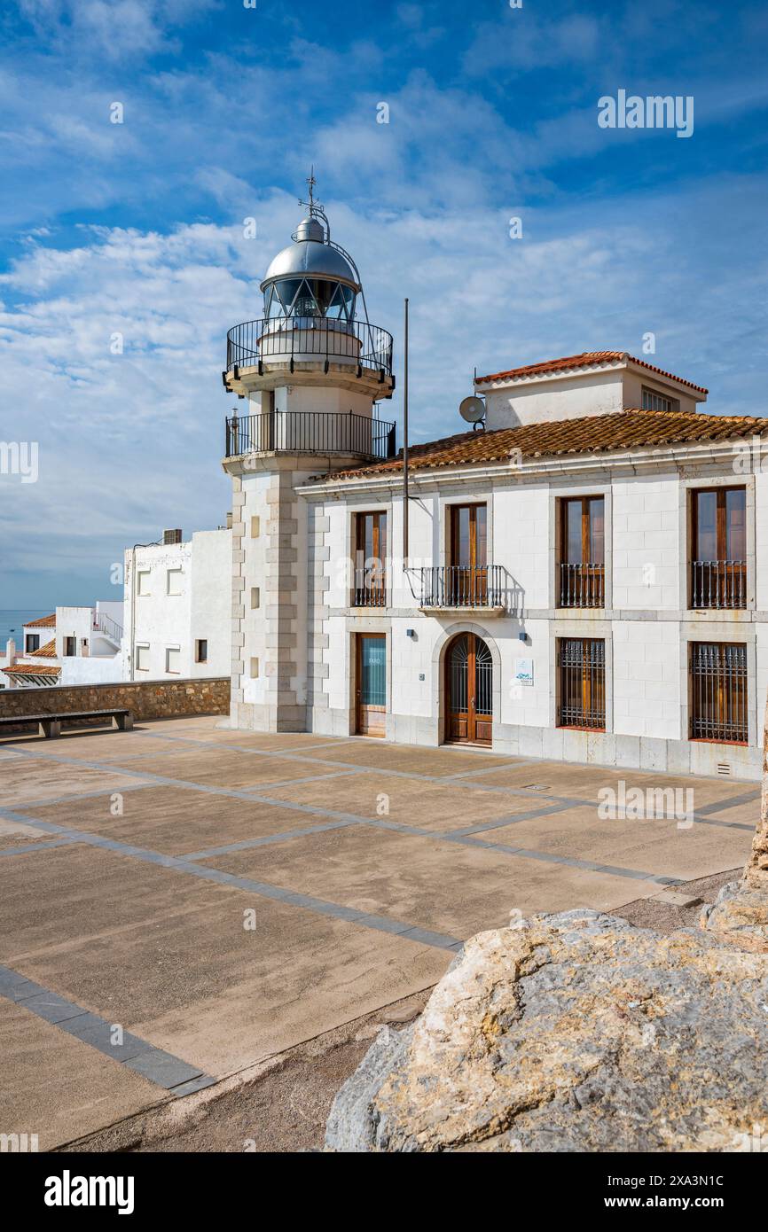 Leuchtturm, Peniscola, Bundesland Valencia, Spanien Stockfoto