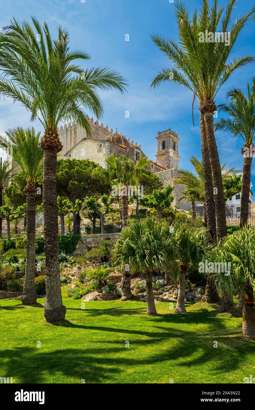 Gärten des Schlosses, Peniscola, Valencianische Gemeinde, Spanien Stockfoto
