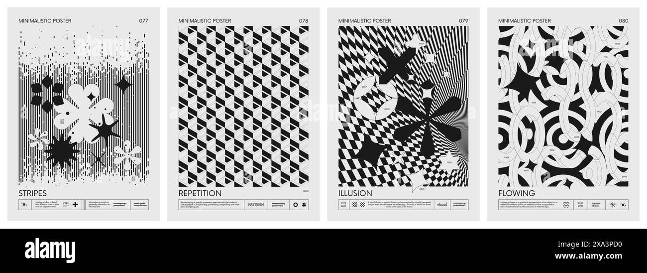 Abstrakte moderne geometrische Vektor minimalistische Poster mit einfachen Formen in Schwarz und weiß und Silhouette von grundlegenden geometrischen Figuren, Komposition gra Stock Vektor