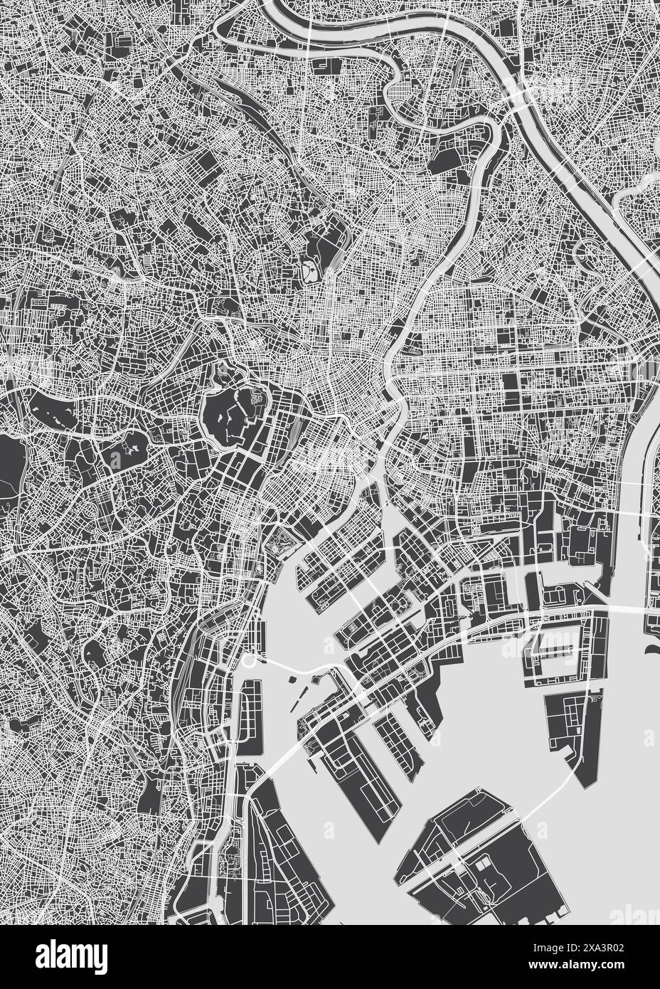 Stadtplan Tokio, einfarbiger detaillierter Plan, Vektorillustration Stock Vektor