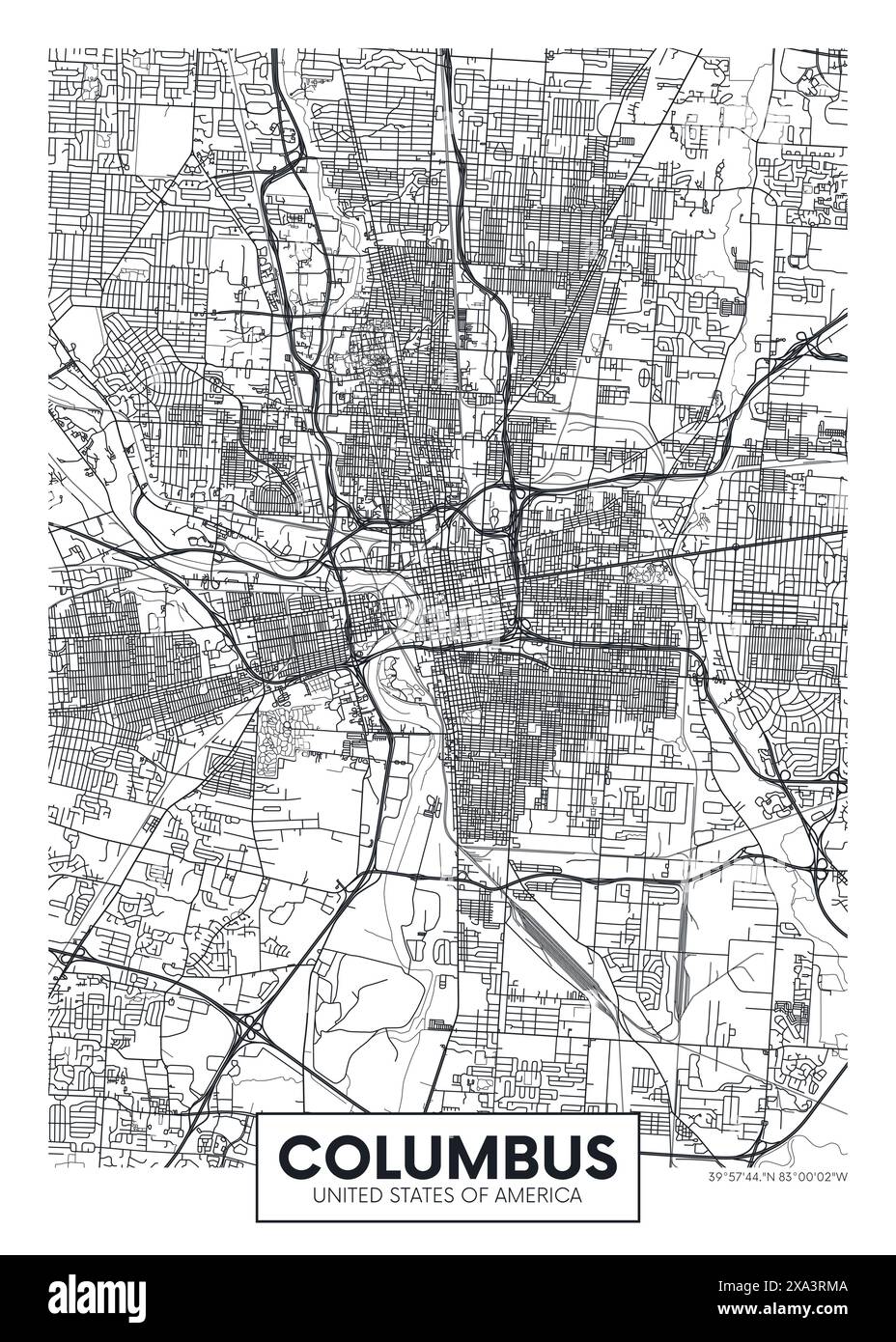 Stadtplan Columbus, Stadtplanung Reise Vektor-Poster Design Stock Vektor