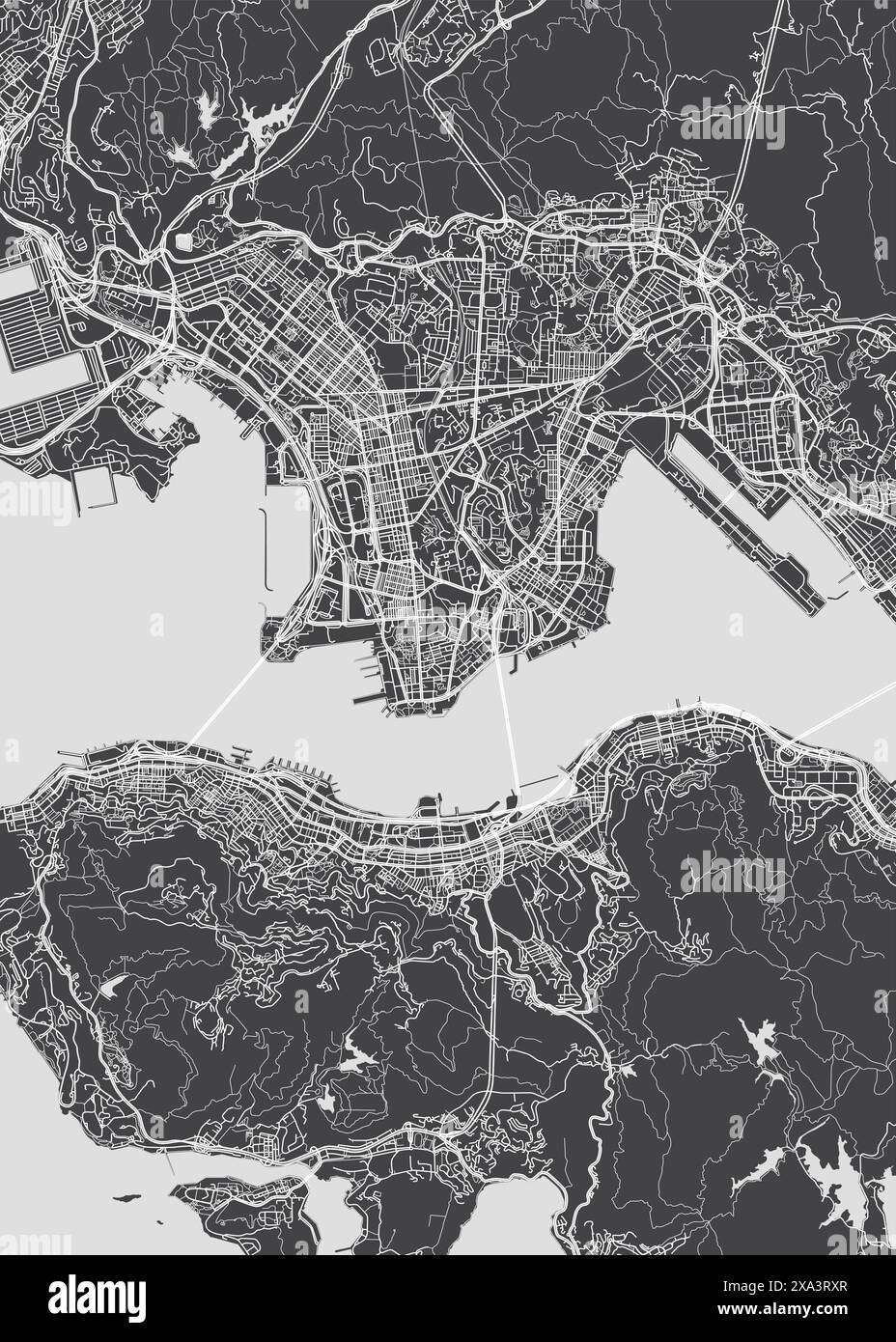 Stadtplan Hongkong, einfarbiger detaillierter Plan, Vektorillustration Stock Vektor