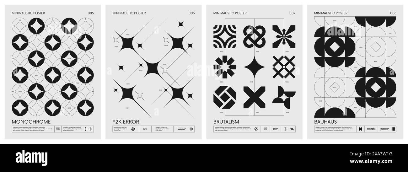 Retro futuristische Vektor-minimalistische Poster mit Silhouette Grundfiguren, außergewöhnliche grafische Elemente geometrischer Formen Komposition, modernes M Stock Vektor