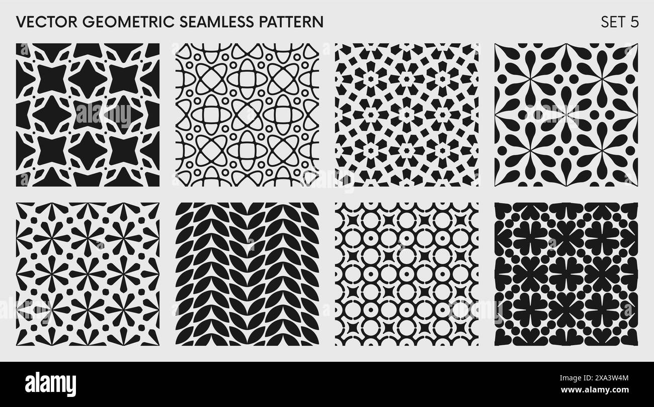 Nahtloser Vektor elegantes abstraktes geometrisches Muster für verschiedene Designs, Schwarz-weiß-rhythmische wiederkehrende Textur, kreativer moderner Hintergrund mit Elee Stock Vektor