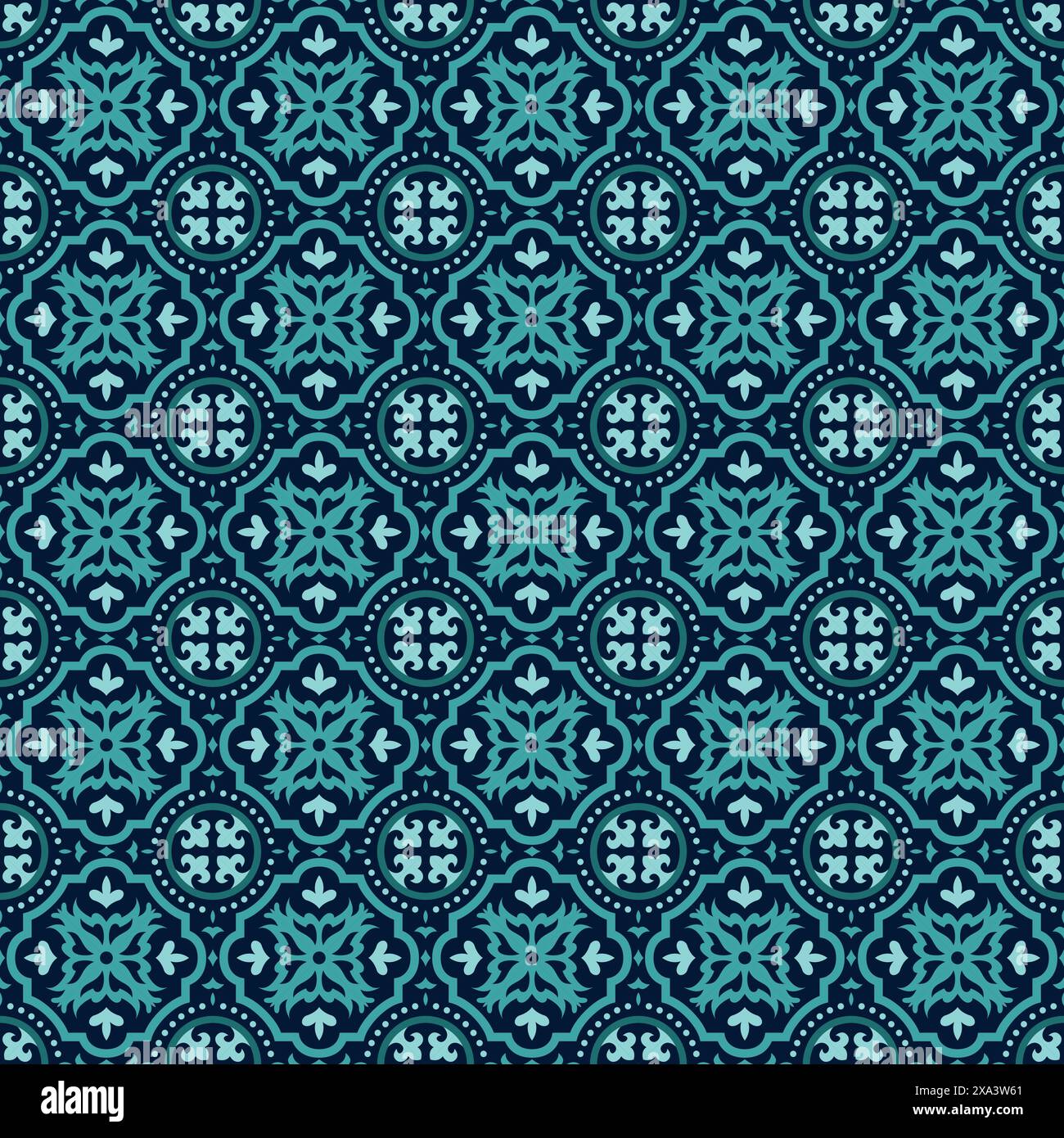 Dekoratives blaues Fliesenmuster. Vektorabbildung. Fliesen Nahtloses Muster Design, Hintergrundbild Stock Vektor
