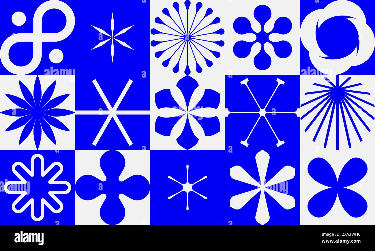 Abstraktes Geometriemuster mit Silhouette Grundfiguren, außergewöhnliche grafische Elemente geometrischer Formen Komposition, moderner Farbvektordruck A Stock Vektor