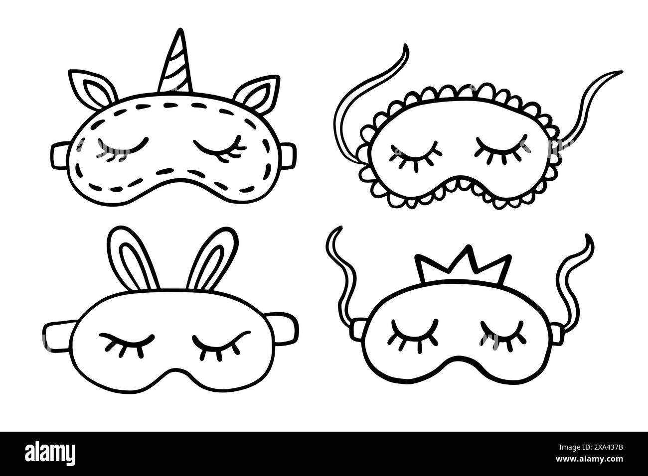Schlafmaske Doodles Kollektion. Kinderskizzen Stock Vektor