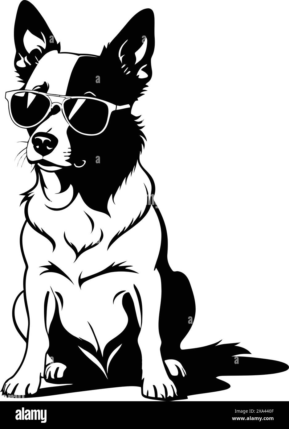 amerikanischer australischer Rinderhund mit Sonnenbrille. - Isolierte umrissene Vektorgrafik Stock Vektor