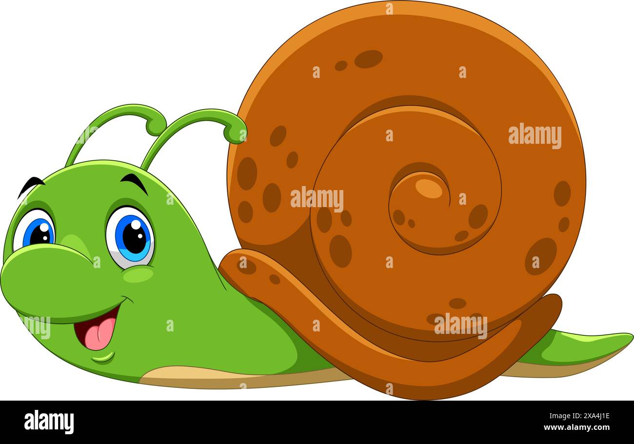 Vektor-Illustration der lustigen lächelnden Schnecke isoliert auf weißem Hintergrund Stock Vektor