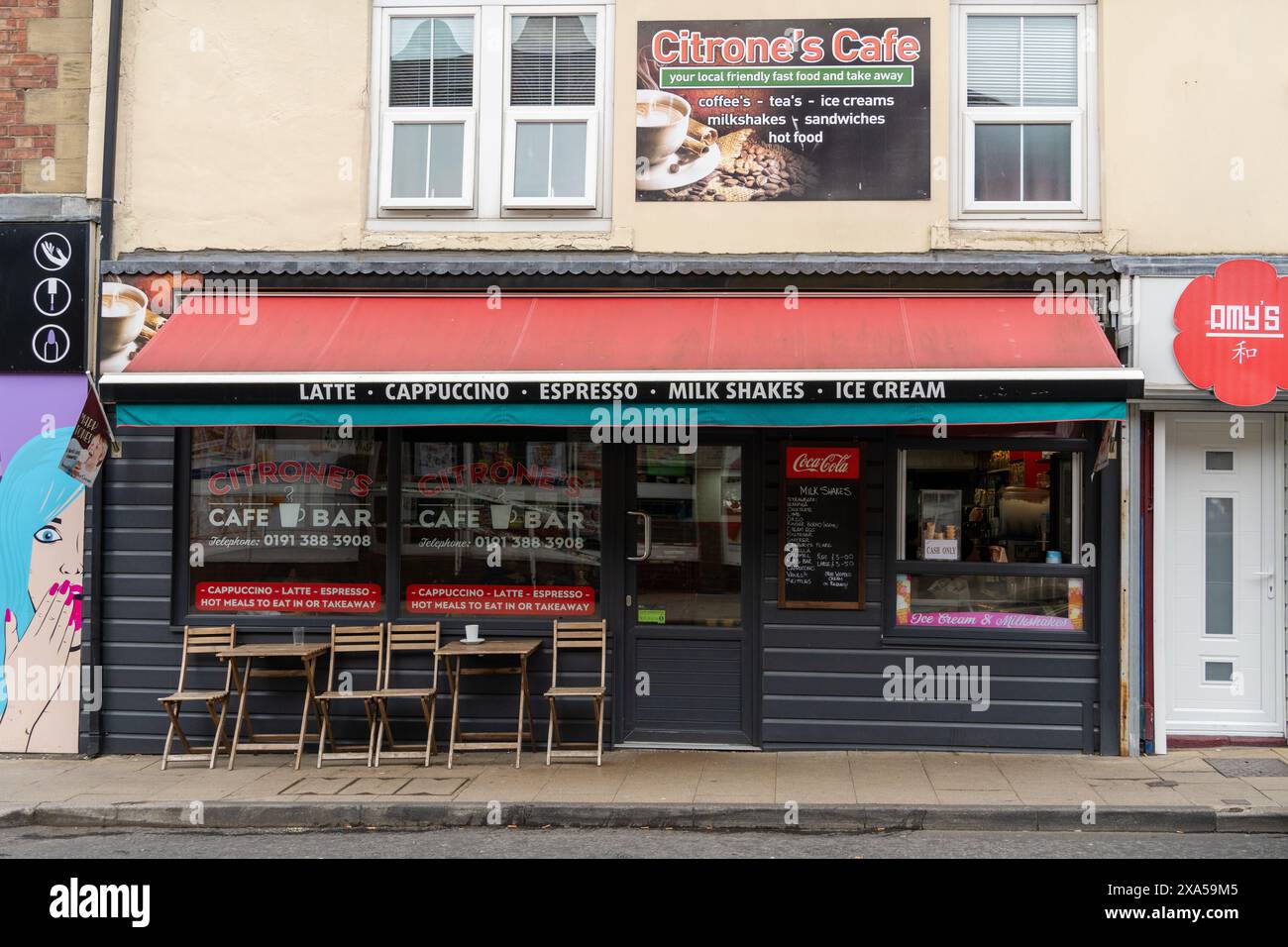 Chester-le-Street, County Durham, Großbritannien. Citrones Café - ein Wahrzeichen an der Front Street in der Stadt Stockfoto
