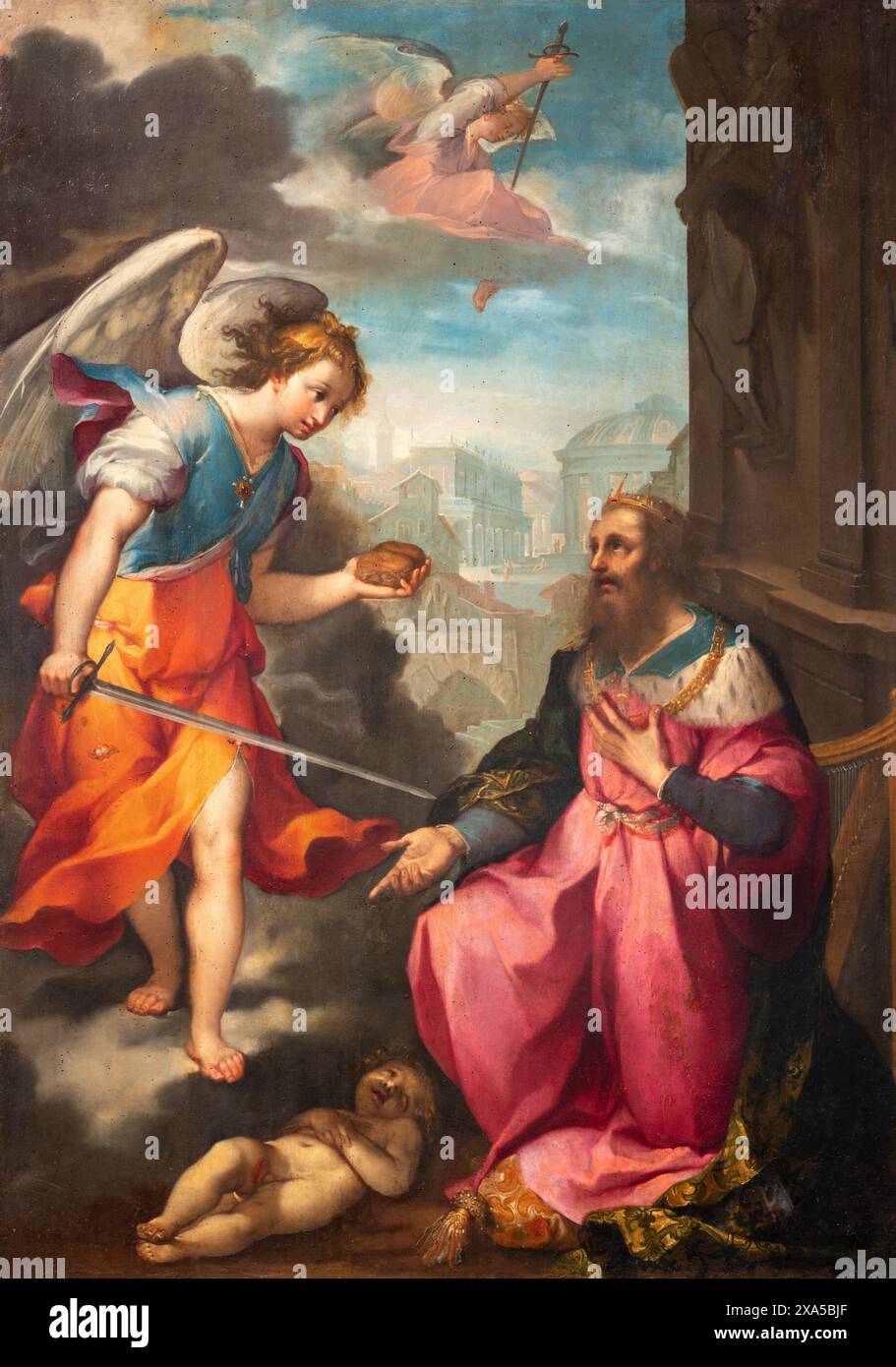 PERUGIA, ITALIEN - 18. MAI 2024: Gemälde von König David in der Kirche Basilica di San Pietro von Ventura Salinbeni (1602). Stockfoto