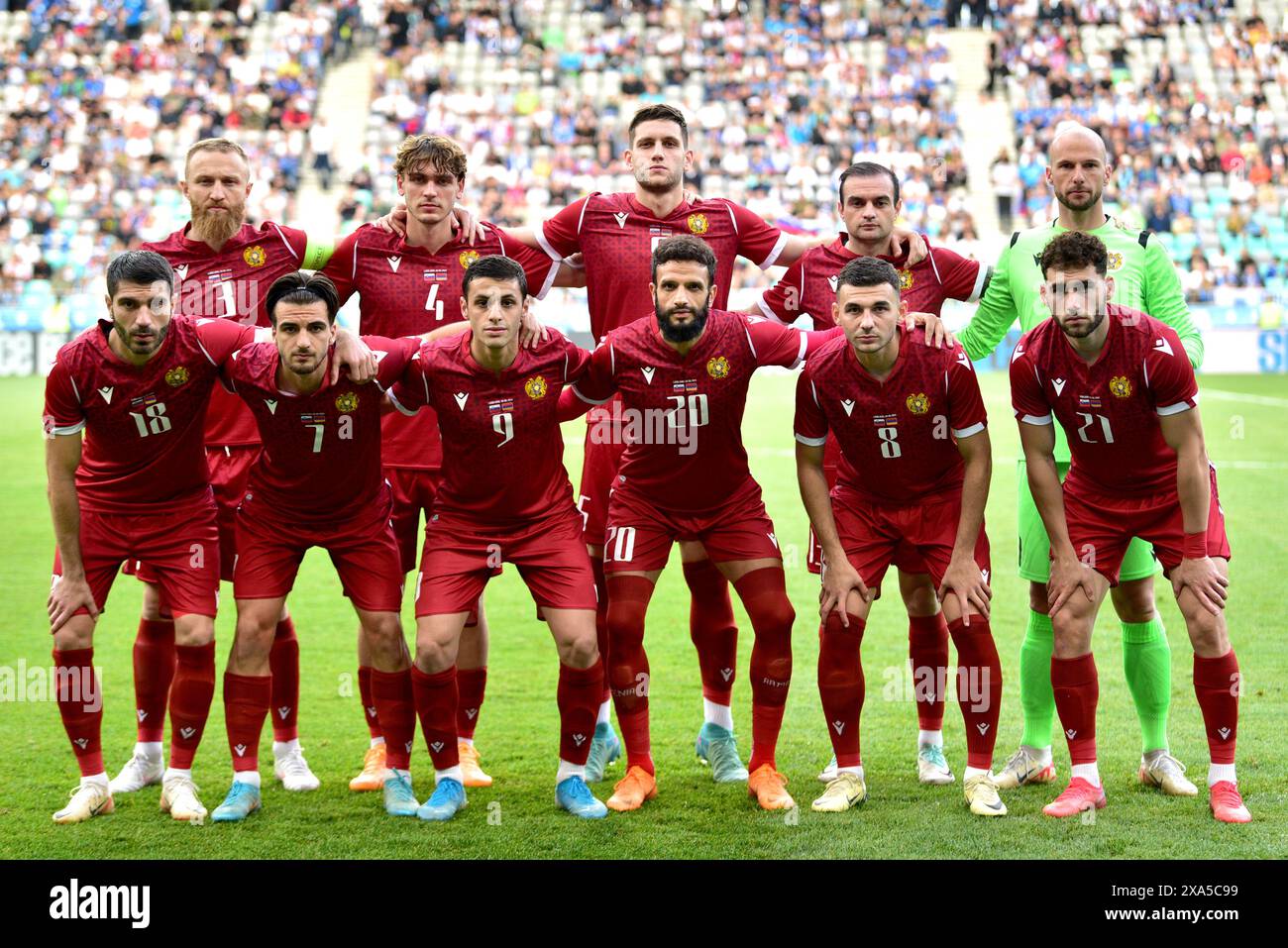 Ljubljana, Slowenien. Juni 2024. Ljubljana, Slowenien, 06. Juni 2024: Team Armenien vor dem Internationalen Fußball-Freundschaftsspiel zwischen Slowenien und Armenien im Stadion Stozice, Ljubljana, Slowenien. (Igor Kupljenik/SPP) Credit: SPP Sport Press Photo. /Alamy Live News Stockfoto